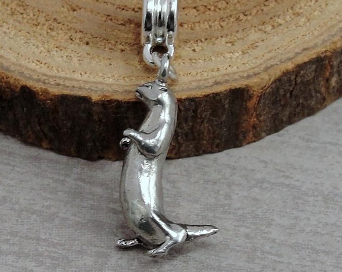 Otter European Charm, Silver Plated 3D River Otter Dangle Charm, 3D Otter Charm with Bail, Sea Otter Charm, Otter Gift, Otter Jewelry