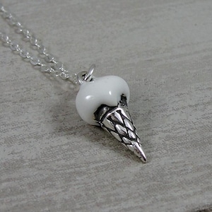 Sterling Silver Vanilla Ice Cream Cone Necklace, Ice Cream Charm, Ice Cream Pendant, Dessert Necklace, Frozen Treat Jewelry