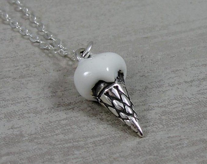 Sterling Silver Vanilla Ice Cream Cone Necklace, Ice Cream Charm, Ice Cream Pendant, Dessert Necklace, Frozen Treat Jewelry