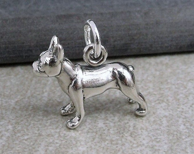 Boston Terrier Charm, 925 Sterling Silver 3D Boston Terrier Necklace Charm, French Bulldog Charm, Puppy Dog Charm, Boston Terrier Gift