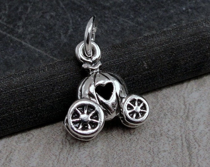 Pumpkin Carriage Charm, Sterling Silver 3D Pumpkin Coach Charm for Necklace or Bracelet, Fairytale Charm, Fairy Tale Princess Charm Jewelry