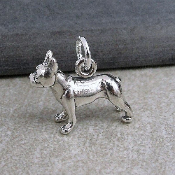 Boston Terrier Charm, 925 Sterling Silver 3D Boston Terrier Necklace Charm, French Bulldog Charm, Puppy Dog Charm, Boston Terrier Gift