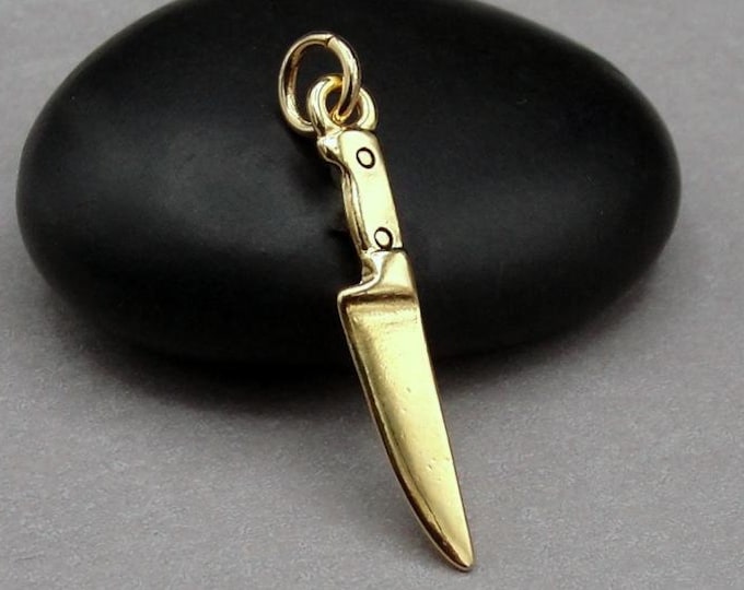Miniature Knife Charm, Gold Knife Charm for Necklace, Chef Charm, Baking Charm Jewelry, Carving Knife Charm, Gift for Chef, Gift for Baker