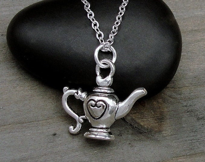 Teapot Necklace, Silver Plated Teapot Charm Necklace, Tea Lover Necklace, Tea Drinker Charm, Teapot Gift, Teapot Jewelry