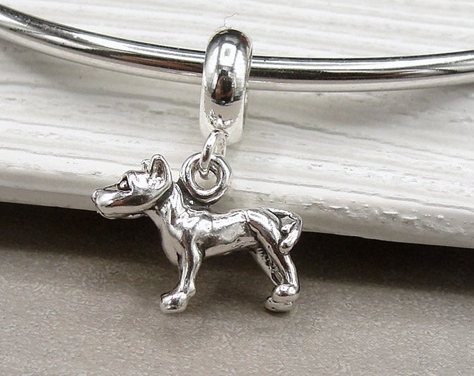 925 Sterling Silver Pit Bull Dangle Bead Charm, Pit Bull European Charm, Pittie Dog Charm, Bracelet Charm, Large Hole Bead, Pit Bull Gift