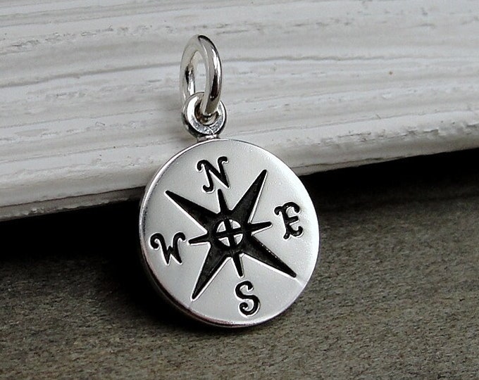 Tiny Compass Charm, Sterling Silver Compass Charm for Necklace or Bracelet, Graduation Charm, Hiking Charm, Camping CHarm, Nautical Charm