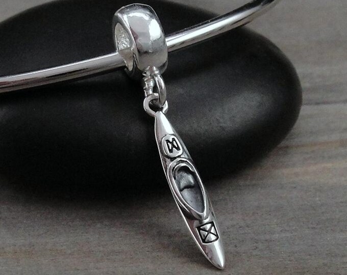 Sterling Silver Kayak Dangle Charm - Fits European Bracelets and Necklaces