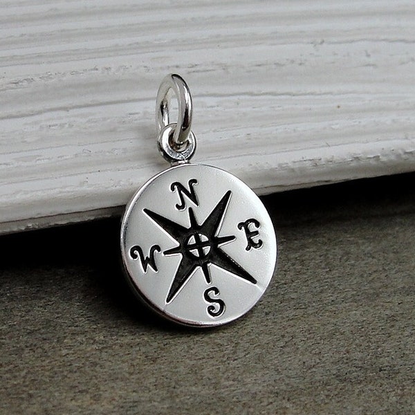 Tiny Compass Charm, Sterling Silver Compass Charm for Necklace or Bracelet, Graduation Charm, Hiking Charm, Camping CHarm, Nautical Charm