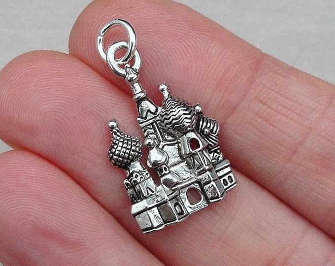 St. Basil's Cathedral Charm - Silver Plated Russian Cathedral Charm - Moscow Saint Petersburg Charm for Necklace or Bracelet