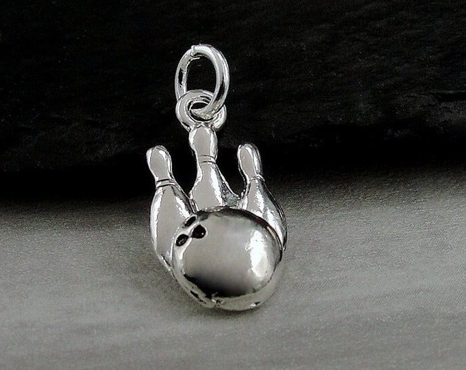 Silver Bowling Charm, Bowling PIns Charm, Bowling Ball Charm, Bowling Jewelry, Necklace Charm, Bracelet Charm, Bowling Themed Gift