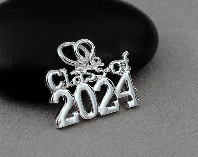 CLOSEOUT - Class of 2024 Charm, Graduation Charm, Silver Class of 2024 Charm, 2024 Graduation Pendant, Graduation Gift, Graduation Jewelry