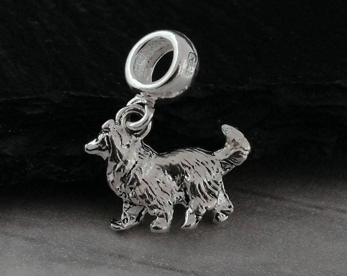 Collie European Charm, Silver 3D Collie Dangle Charm, Sheltie Charm with Bail, Collie Snake Bracelet Charm, Shetland Sheepdog Pendant