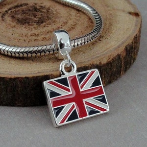 Ciondolo europeo con bandiera britannica, ciondolo pendente Union Jack in argento, ciondolo Union Flag con cauzione, perlina con foro grande Union Flag, ciondolo Regno Unito