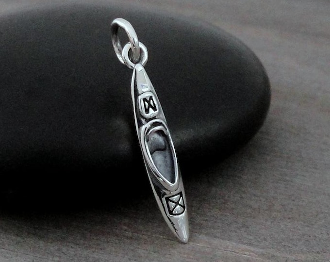 Sterling Silver Kayak Charm for Necklace or Bracelet, Small Kayaking Pendant, Gift for Kayaker