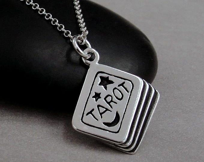 925 Sterling Silver Tarot Cards Necklace, Tarot Card Charm, Fortune Teller Charm, Fortune Teller Necklace, Good Luck Charm Jewelry