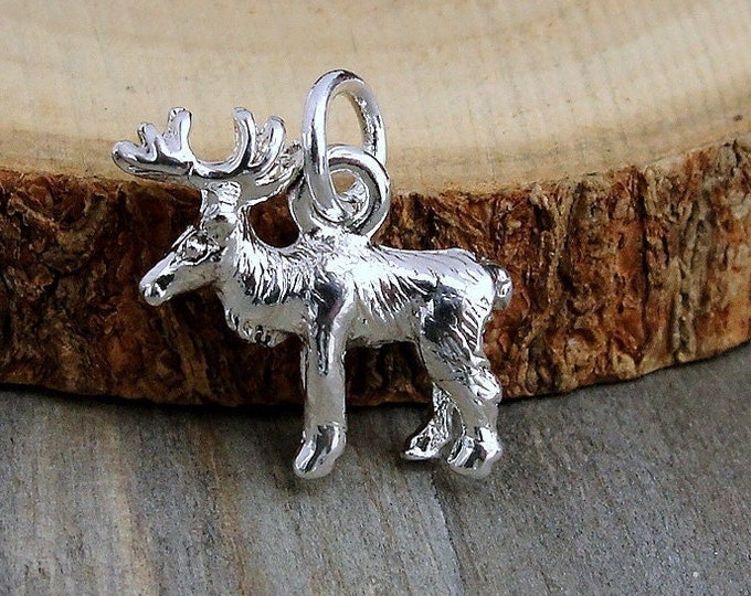Reindeer Charm, Silver Moose Charm for Necklace or Bracelet, Elk Charm, Reindeer Necklace Charm, Moose Gift, Reindeer Gift, Christmas Charm