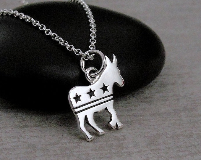 Democrat Donkey Necklace, Sterling Silver Democrat Charm on a Silver Cable Chain, Politics Charm Necklace, Democrat Gift, Democrat Jewelry