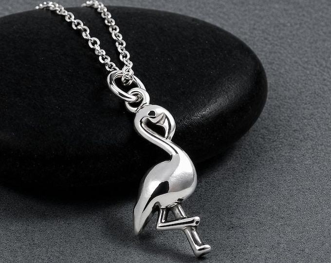 Sterling Silver Flamingo Necklace, Tropical Bird Necklace, Flamingo Charm Pendant, Tropical Jewelry, Flamingo Gift