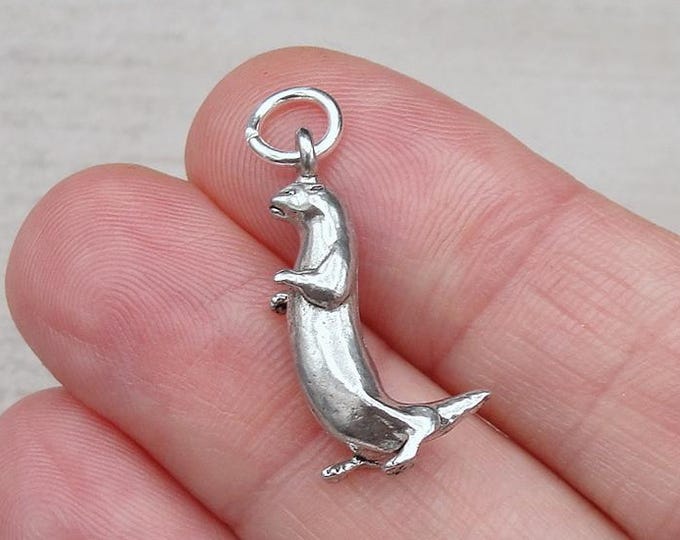 Otter Charm, Silver Plated River Otter Charm for Necklace or Bracelet, Sea Otter Charm, 3D Otter Charm, Weasel Charm, Otter Gift Jewelry