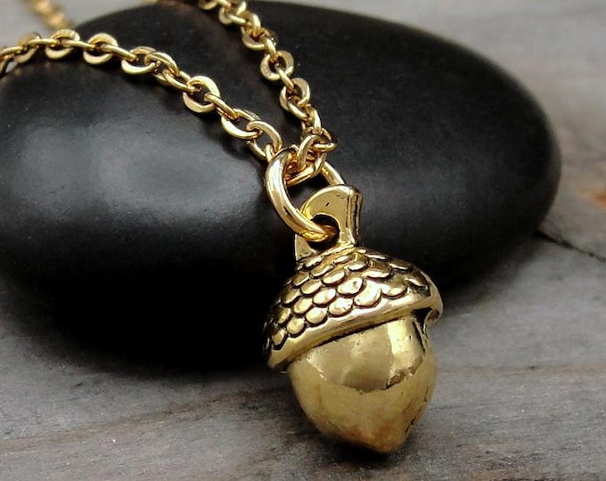 Gold Acorn Necklace, Gold 3D Acorn Charm, Acorn Jewelry, Fall Necklace, Autumn Necklace, Nature Charm Necklace, Acorn Jewelry
