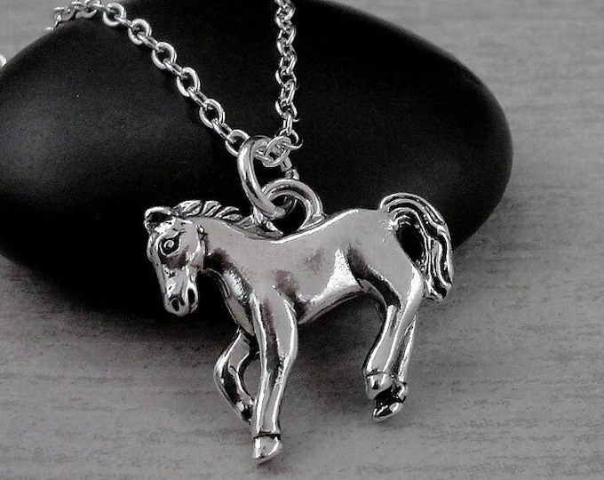 Horse Necklace, Silver Plated Horse Charm Necklace, Stallion Necklace, Pony Charm Necklace, Horseback Riding Necklace, Horse Lover Gift