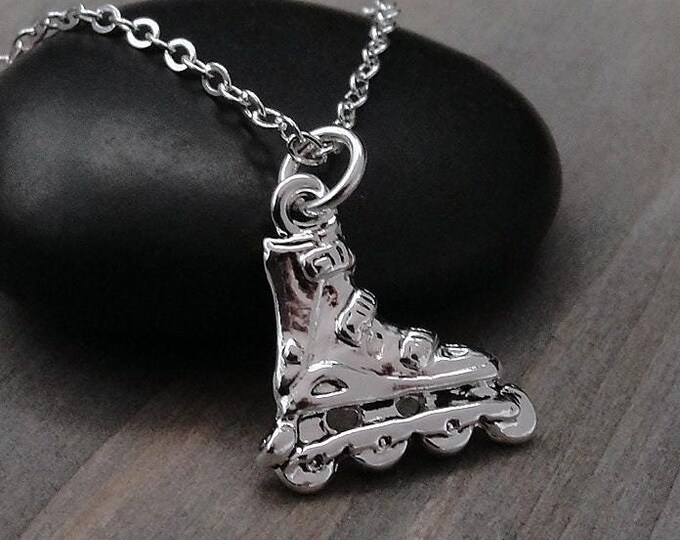 Inline Skates Necklace, Silver Plated Rollerblades Charm Necklace, Inline Skater Necklace, Rollerblading Charm, Inline Skating Gift Jewelry