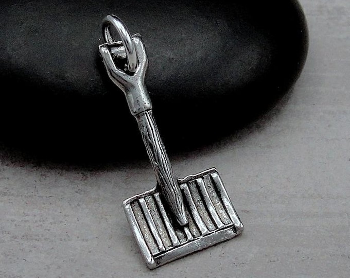 Snow Shovel Charm, Silver Plated Snow Shovel Pendant, Winter Charm, Blizzard Charm, Shoveling Charm, Winter Themed Charms