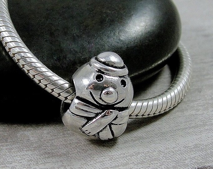 925 Sterling Silver Snowman European Charm, Christmas Snowman European Bead, Frosty the Snowman Charm, Large Hole Bead, Big Hole Bead