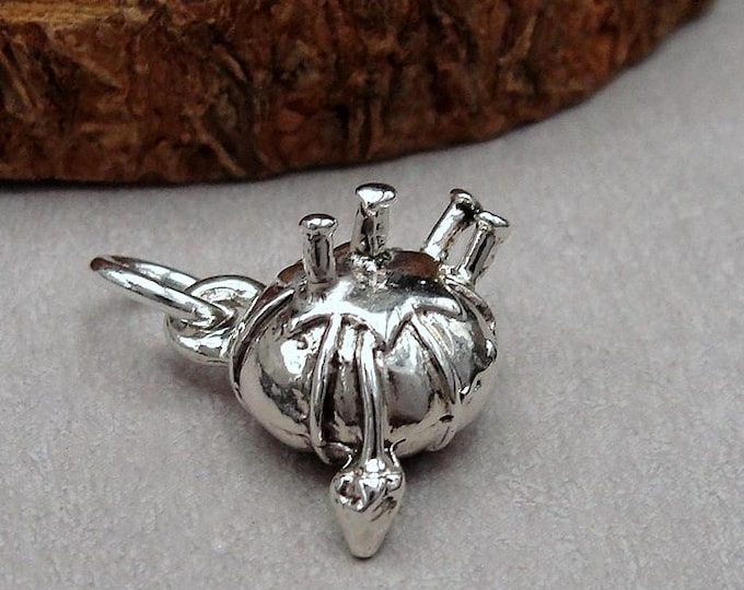Silver Pin Cushion Charm, 3D Pin Cushion Pendant, Sewing Charm, Seamstress Charm, Sewing Seamstress Gift, Sewing Themed Charm