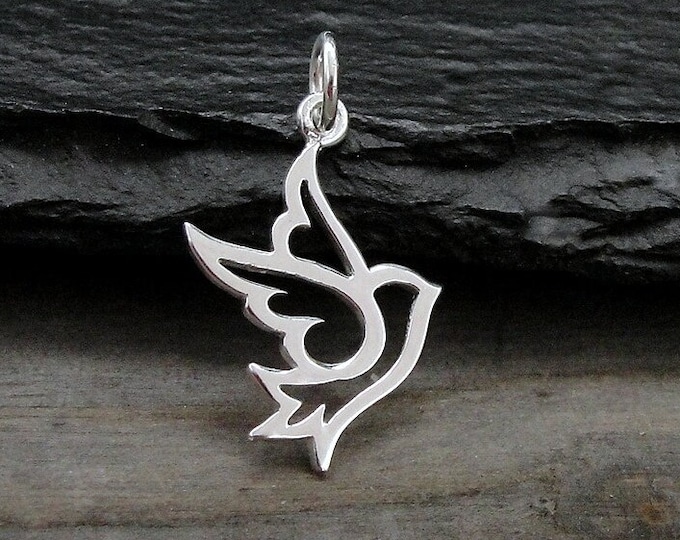 Peace Dove Charm, 925 Sterling Silver Dove Outline Charm for Necklace or Bracelet, Peace Bird Charm, Peace Dove Jewelry, Peace Dove Gift