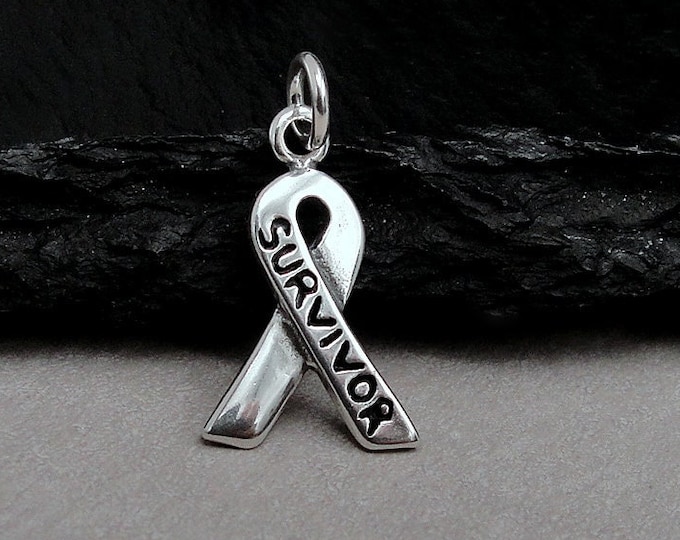 Survivor Ribbon Charm, Sterling Silver Awareness Ribbon Charm for Necklace or Bracelet, Cancer Survivor Charm, Cancer Survivor Gift Jewelry