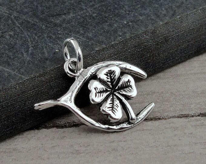 925 Sterling Silver Wishbone Clover Charm, Wishbone Charm, Lucky Charm, Shamrock Charm, Thanksgiving Charm, Bracelet Charm, Necklace Charm