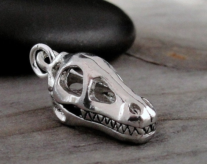 Silver Dinosaur Skull Charm, 3D Dinosaur Fossil Charm, Dinosaur Charm, Tyrannosaurus Rex Charm, 3D T-Rex Charm, Dinosaur Head Charm
