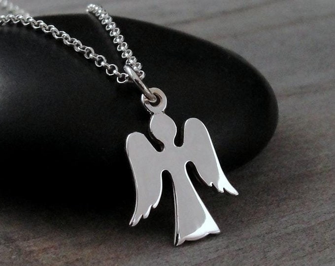 925 Sterling Angel Cutout Necklace, Angel Outline Charm Necklace, Angel Silhouette Charm Necklace, Silver Angel Necklace, Christmas Necklace