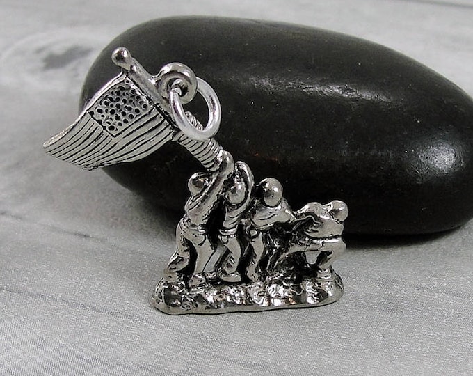 Battle of Iwo Jima Flag Charm - Silver Plated World War II Charm for Necklace or Bracelet