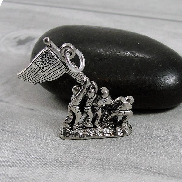 Battle of Iwo Jima Flag Charm - Silver Plated World War II Charm for Necklace or Bracelet