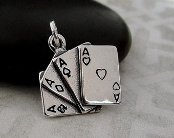 925 Sterling Silver Four Aces Charm, Playing Cards Charm, Poker Charm, Casino Charm, Gambling Charm, Deck of Cards Charm, 4 of a Kind Charm