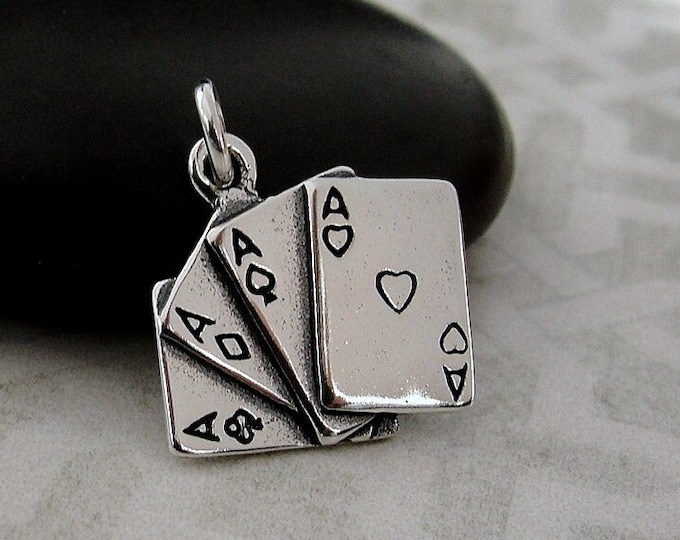 925 Sterling Silver Four Aces Charm, Playing Cards Charm, Poker Charm, Casino Charm, Gambling Charm, Deck of Cards Charm, 4 of a Kind Charm