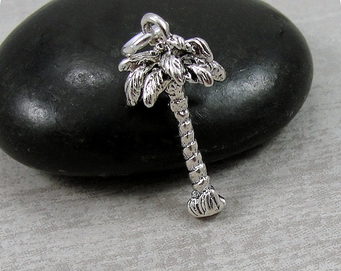 Silver 3D Palm Tree Charm, Palm Tree Pendant, Bracelet Charm, Necklace Charm, Tropical Hawaiian Charm Jewelry