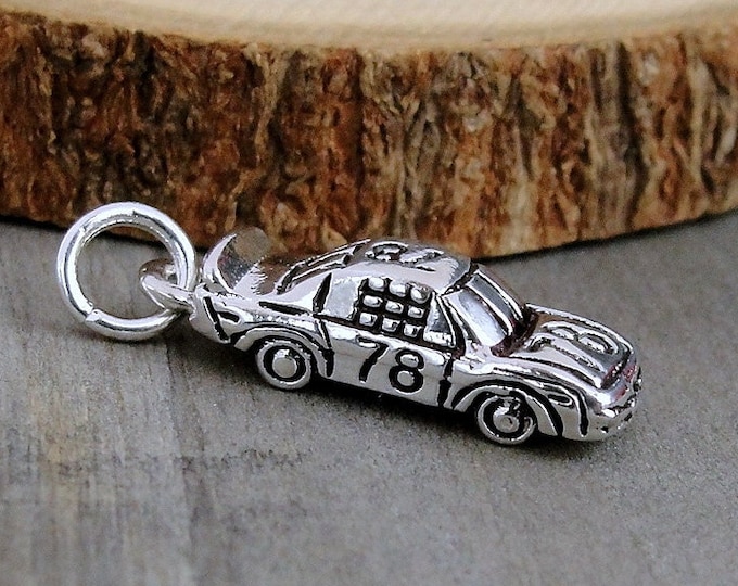 Race Car Charm, Silver Race Car Charm for Necklace or Bracelet, Racing Charm, Hot Rod Charm, Stock Car Charm, Gift for Race Car Driver