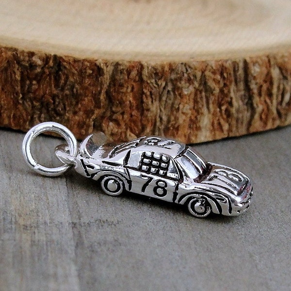 Race Car Charm, Silver Race Car Charm for Necklace or Bracelet, Racing Charm, Hot Rod Charm, Stock Car Charm, Gift for Race Car Driver