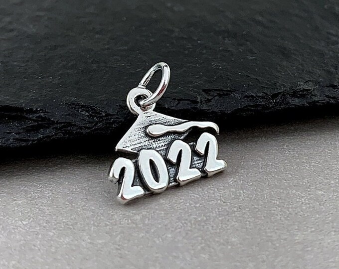 CLOSEOUT, Sterling Silver 2022 Graduation Charm, 2022 Graduation Cap Charm, Class of 2022 Charm, Necklace or Bracelet Charm, Graduation Gift