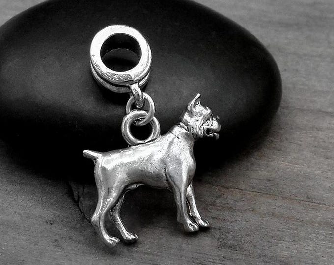 Boxer European Charm, Silver Boxer Dog Dangle Charm, Boxer Charm with Bail, Bullmastiff Charm, Boxer Dog Gift, Boxer Gift, Bullmastiff Gift