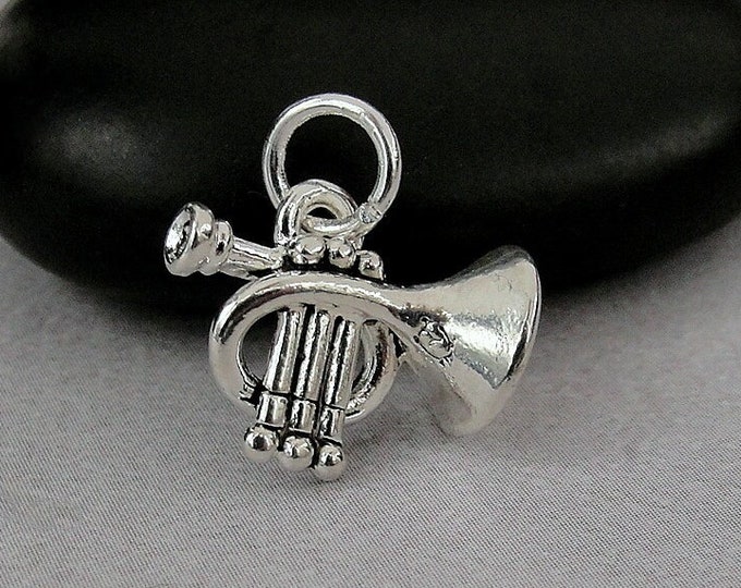 Trumpet Charm, Silver Trumpet Charm for Necklace or Bracelet, Musical Instrument Gift, Brass Instrument Charm, Trumpet Player Gift