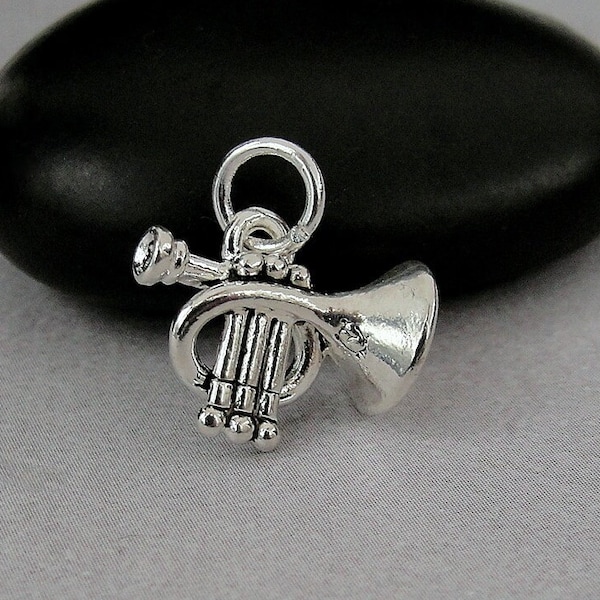Trumpet Charm, Silver Trumpet Charm for Necklace or Bracelet, Musical Instrument Gift, Brass Instrument Charm, Trumpet Player Gift