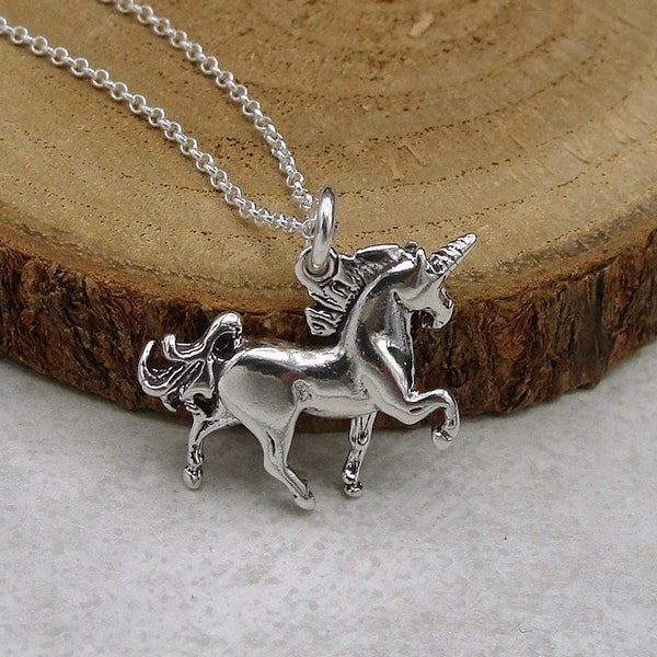 925 Sterling Silver 3D Unicorn Necklace, Unicorn Horse Charm Necklace, Fairytale Charm Necklace, Flying Horse Charm, Unicorn Gift Jewelry