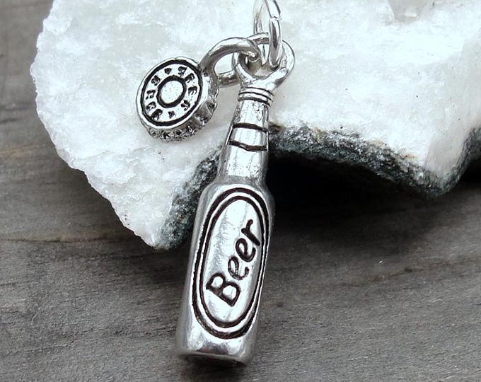 Beer Bottle Charm, Silver 3D Beer Bottle Pendant, 3D Beer Mug Charm, Beer Drinker Jewelry, Bartender Gift, Brewer Gift, Beer Jewelry