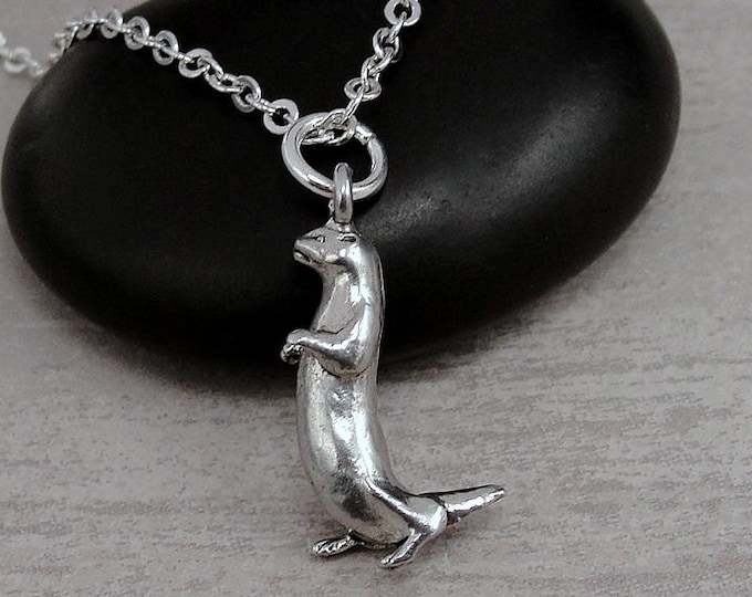 River Otter Necklace, Silver Plated 3D Sea Otter Charm Necklace, 3D Otter Charm, Weasel Charm, Badger Charm, Otter Gift, Otter Jewelry