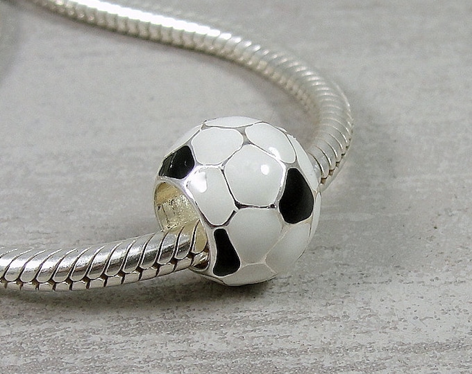 Soccer Ball European Charm, Soccer Ball European Bead, Soccer Bracelet Charm, Large Hole Bead, Big Hole Bead, Soccer Jewelry Gift