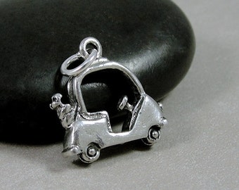Silver Golf Cart Charm, Golfer Charm, Golfing Pendant, Bracelet Charm, Necklace Charm, 3D Golf Charm Jewelry
